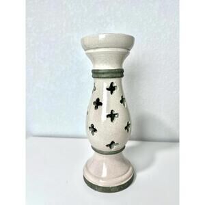 Home Goods Tall Tan And Green Ceramic Candle Holder 12”